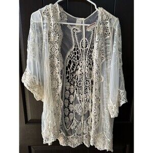 Forgotten Grace Women's Size S Ivory White Open Cardigan Lace Sheer, NWT